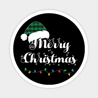 Merry Christmas Lights Santa Hat With Green Plaid Xmas Holiday Magnet